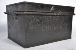 A Victorian ebonised twin handled safe / bible box with notation CHURCH to front