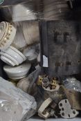 A group of vintage electrical fittings and switches to include an early porcelain door bell.