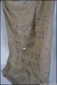 A vintage French Postal ( postes ) Hessian sack with advertising notation for Warein of Lille.