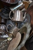 A collection of silver plate and pewter to include toast rack, trays , part tea sets etc.
