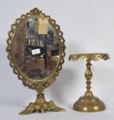 A Regency table mirror along with a 19th Century brass lamp stand