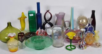 A collection of studio art glass to include hankercheif vases , retro sculptures ,