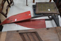 A pair of Antique possibly turf / peat cutting tools having painted red blades and wooden handles