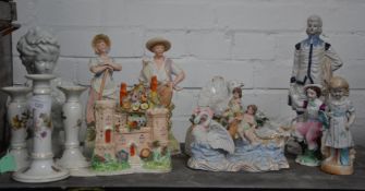 A group of figurines to include some 19th Century flat backs , continental examples etc.
