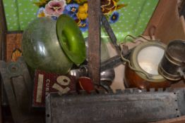 A mixed lot to include silver plate trays , oxo advertising tin , brackets , pots etc.