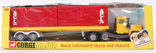 CORGI: An original vintage Corgi Major Toys 1106 diecast model Mack Container Truck and Trailer.