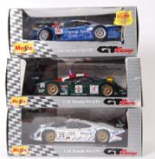 MAISTO: A collection of 3x Maisto 1:18 scale diecast model ' GT Racing ' cars.