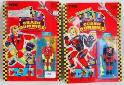 CRASH DUMMIES; Two vintage 1990's Tyco made ' Crash Dummies ' carded action figures Slick & Spin.