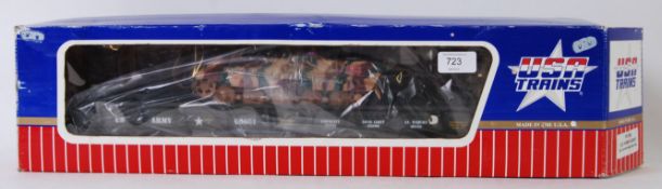 G SCALE: An original G Scale ' USA Trains ' R1750 ' US Army Flat Car With Tiger Tank ' railway