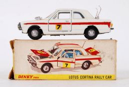 DINKY: An original vintage Dinky Toys diecast model No. 205 Lotus Cortina Rally Car.