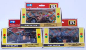 BRITAINS: A collection of 3x Britains Military Motorcycle Combination figures and vehicles,