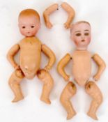 DOLLS: Two antique dolls, the first being Armand Marseille bisque headed doll, the second similar,