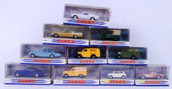 DINKY: A collection of 10x vintage Dinky boxed diecast model cars to include Mini, Morris, Austin,