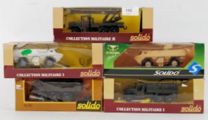 SOLIDO; A collection of 5x Solido diecast model military related vehicles and tanks etc.