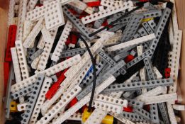 LEGO: A crate of mostly vintage 1970's Technics style Lego pieces, some gears and cogs etc.