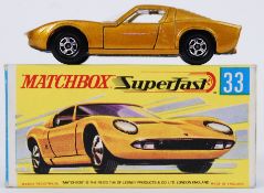 MATCHBOX SUPERFAST: An original vintage Matchbox Superfast Lesney No. 33 Lamborghini Miura P400.
