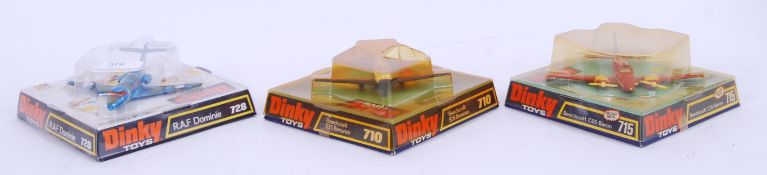 DINKY: A collection of 3x vintage Dinky diecast model aeroplanes to include 728 Dominie,