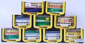 CORGI: A good collection of 9x original vintage Corgi diecast model buses.
