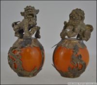 A pair of Chinese temple lions / fu dogs