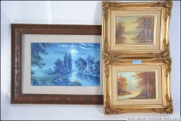 A pair of gilt framed oil on board of ri