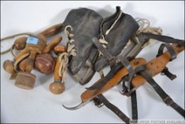 A collection of vintage ice skates with
