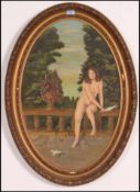 A large oval gilt framed oil on board of