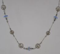 A 1920's / 1930's Art Deco Czech necklace having glass beads with filigree stations.