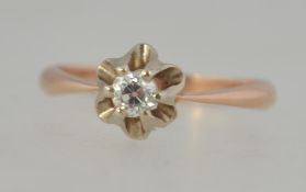 A Russian 14ct gold and diamond single stone ring.