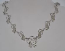 A 1950's vintage silver white metal tone marcasite ladies necklace. Measures 40.
