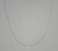 A hallmarked 9ct rose gold chain necklace with lobster claw clasp. Measures 18 inches.