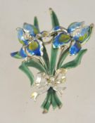 A 1950's enamel brooch by Exquisite in the form of Iris flowers.