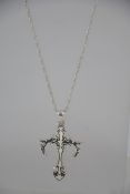 A contemporary silver necklace and crucifix pendant of gothic form. Size 24