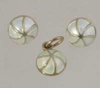 A vintage David Andersen silver and lustre enamel pendant and earring set of domed form.