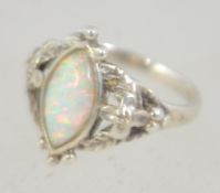 A silver ring set with Etheopean opal stone being marked 925