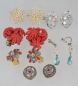An assorted collection of mostly 1950's vintage clip and screw earrings set includig seed pearl