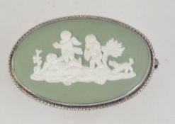 A vintage Wedgwood sterling silver brooch - Jasperware panel features cherubs at play marked