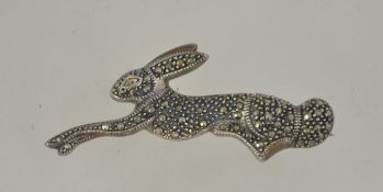 A silver and marcasite brooch in the form of a rabbit - hare in the manner of watership down.
