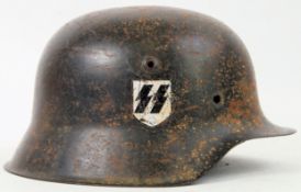 SS HELMET: An original WWII Nazi Third Reich era SS Helmet. With SS emblem to to right side.