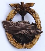 E BOAT BADGE: An original WWII Second World War German Third Reich Nazi ' E Boat ' badge.