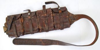 WWI POUCHES: An original leather made WWI First World War uniform belt with pouches.