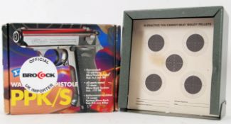 AIR PISTOL: A Walther PPK S gas powered air pistol along with targets etc. Within the original box.