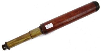 TELESCOPE: A 19th century brass and mahogany three draw telescope.