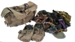 WEBBING: An assortment of vintage military uniform webbing, belts and similar accessories etc.