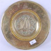 ALMS DISH: An original 19th century antique brass wall charger / alms dish,
