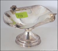 A 925 Italian silver tazza with embellished flowers to the sides on pedestal foot.