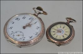 A silver and gold plated continental pocket watch marked to the inner case for Remontoir Cylindre 6