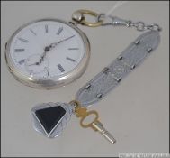 A vintage Latinic & Fils Braine Le Comte key wind pocket watch of silver plated finish having open