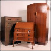 A 1930's Art Deco Queen Anne bureau raised on cabriole legs together with an Art Deco single