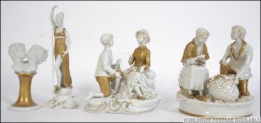 A collection of four Capodimonte gilt porcelain figures with applied gilt,