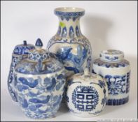 A collection of Chinese blue and white Kang-xi ceramics to include ginger jars, pots etc.